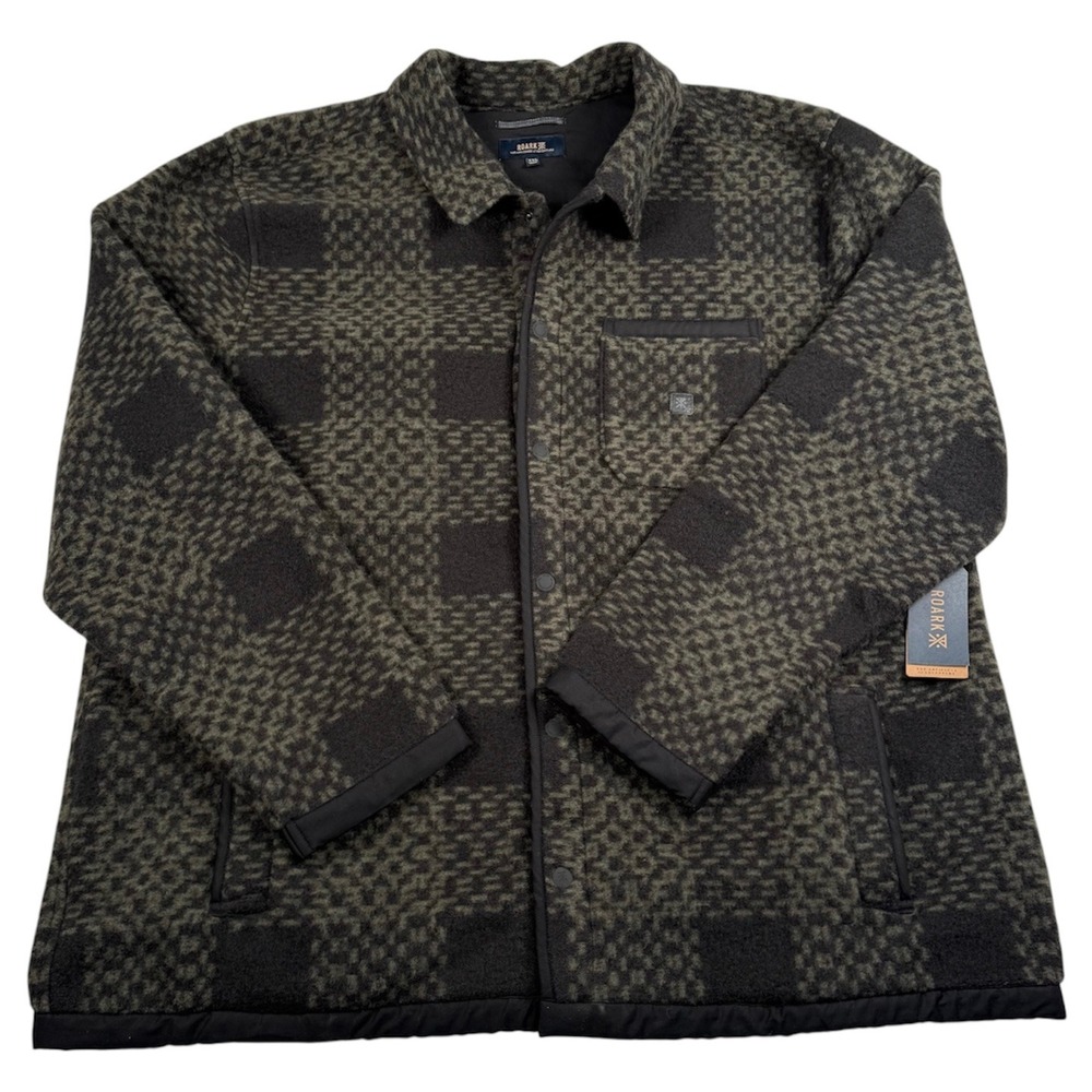 Roark Ember Overshirt Mens XXL Black Plaid Wool Blend Heavyweight Fleece New